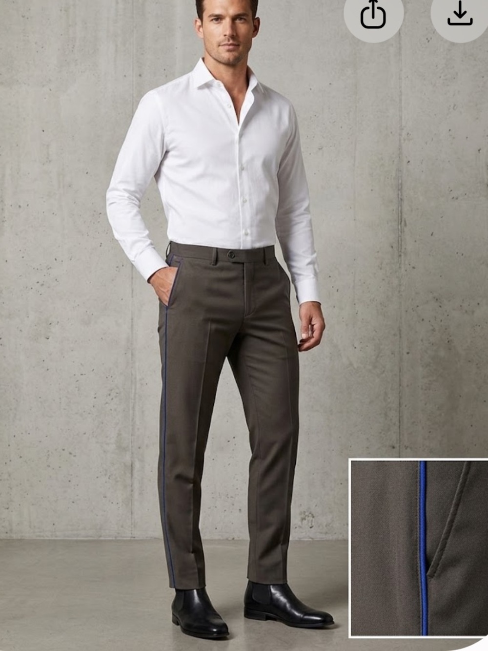 Lanvin Olive Chino trousers with Blue Contrast Trim